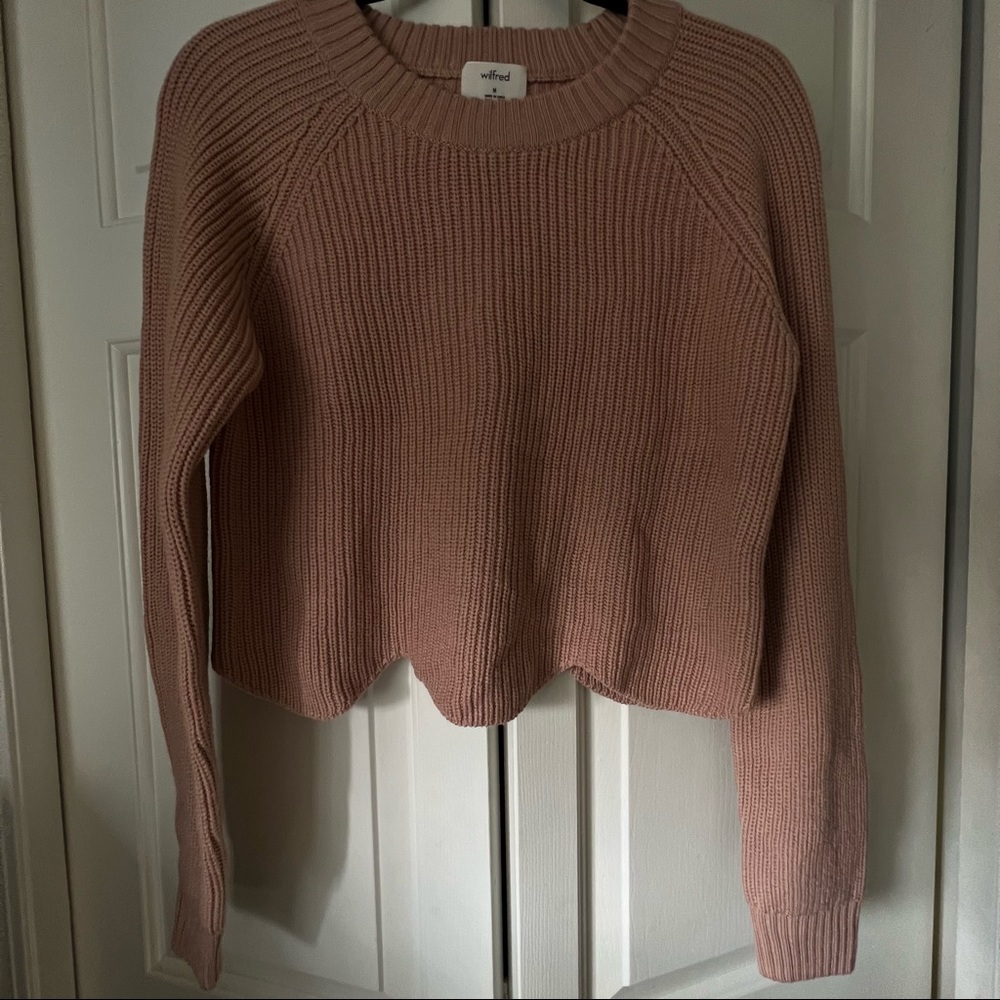 Aritzia wilfred cropped scalloped sweater (pink)